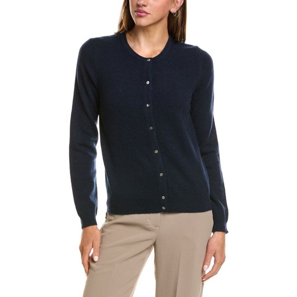 Incashmere Womens  Basic Crewneck 100% Cashmere Cardigan, Navy